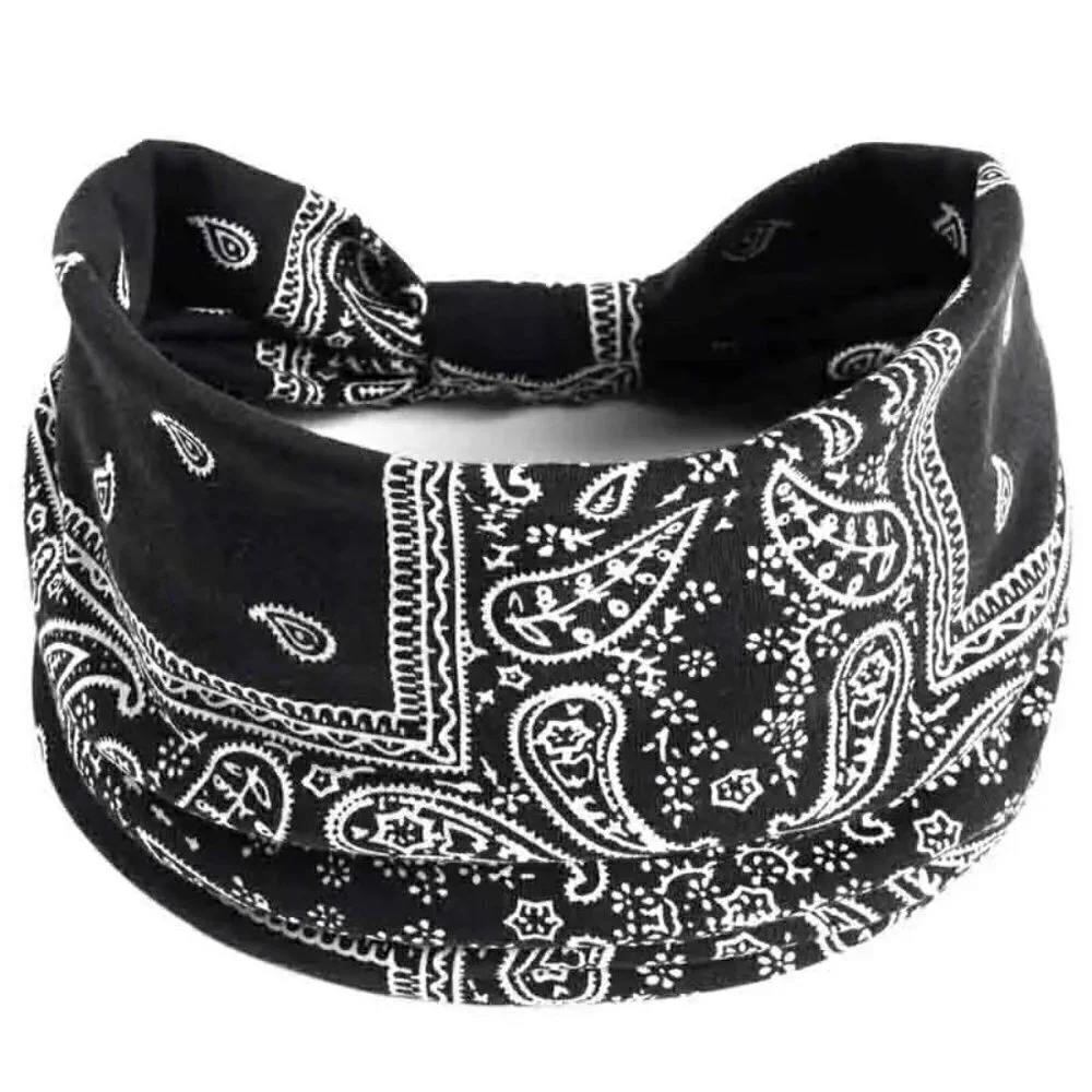 Bohemian Paisley Pattern Bandana Sporty Headband (Black)